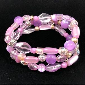 BRACELET - 3 Strand Purple Bead Elastic stretch up to 8”